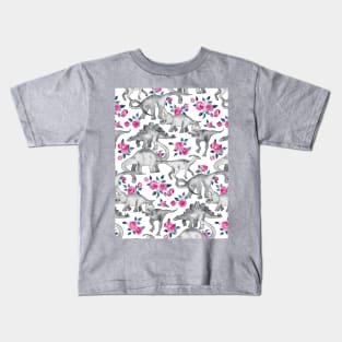 Dinosaurs and Roses – white Kids T-Shirt